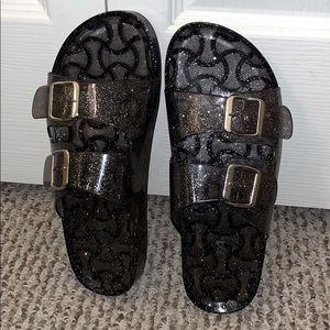 SODA Black Sparkle Jelly Sandals